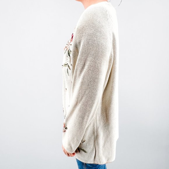 Vintage Tiara International Light Weight Embroidered & Beaded Knit Cardigan - 1X - Picture 2 of 8
